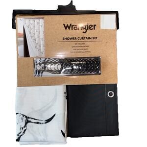 Wrangler Shower Curtain Black & White Longhorn Steer Skull 13 Pc Set 72 x 72 NEW